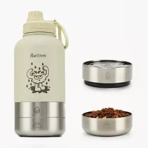 Pawcoli 34oz 개 물병 분리 가능한 음식 및 물그릇이 있는 스테인리스 스틸 디스펜서 물을 뜨겁거나 차갑게