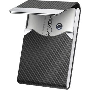 MAXGEAR 명함 홀더 슬림 PU 가죽 여성용 블랙 케이스 스테인리스 텍스처 남성 자석 스틸 잠금 RFID 카본 차단