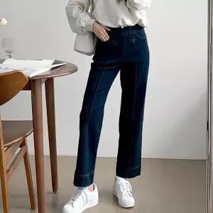 여자 라인 통데님팬츠 버튼 스판 가을코디 청바지_5