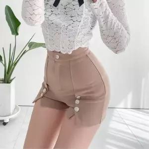 여자 컷팅 은장단추 하이웨스트 핫팬츠 여름 반바지_5