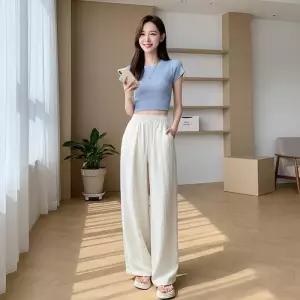 [옷자락]여자 찰랑거리는 소프트 밴딩 와이드 데일리 팬츠