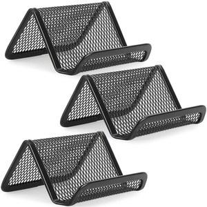 MAXGEAR 금속 메시 명함 홀더 3팩 블랙 그리드 사무실 스탠드 보관 남성용 오거나이저 책상 데스크탑 모던 카드 튼튼한 디스플레이 액세서리 50장
