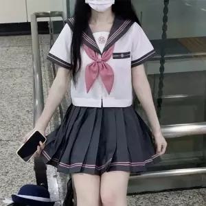 스쿨룩 교복몰 그레이 핑크라인 세라복 세트(반팔) 일본교복