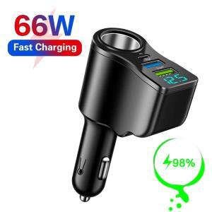 호환4in 1 66W 차량용 충전기 초고속 소켓 분배기 USB C타입 전압 디지털 디스플레이 (아이폰, 용)