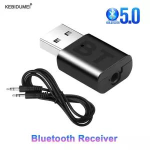 USB 블루투스 5.0 수신기 무선 어댑터 PC 용 3.5mm AUX 잭 자동차 음악 스테레오 오디오 TV 헤드폰