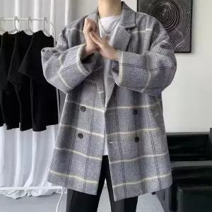 하프 모직 캐주얼 가을 남자하프코트 패션 코트 트렌치 루즈핏 체크 ible3