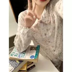 면 잠옷 커플잠옷세트 세트 쁘띠 이중사 터틀넥 실내복 ible1