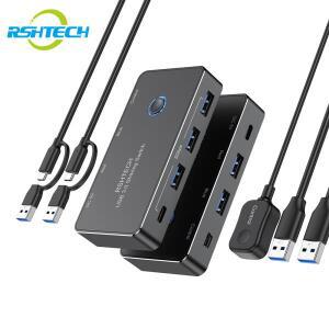 USB C KVM 스위처 컨트롤러 포함 2대 컴퓨터 공유 4개 3.0 포트 5Gbps 키보드/마우스/USB 플래시 드라이브