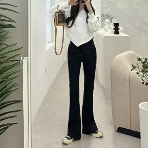 [옷자락][클리어런스]부츠컷 블랙진 슬림 쫀쫀스판 데일리 검정 바지_5