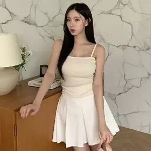 [신상오픈런]|KHTA573|여성용 캐주얼 밀크색 크롭 일자 끈 나시탑