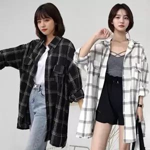 [신상오픈런]|CCH447E|여성 봄 여름 데일리 체크 레이어드 셔츠
