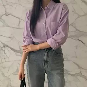 [신상오픈런]|KHH43F2|여성 기본 카라 셔츠 무지 심플 스타일