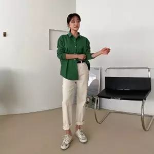 [신상오픈런]|KHH43E5|여성 카라넥 원주머니 비대칭 하프 셔츠