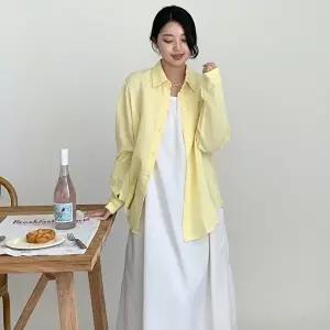 [신상오픈런]|KHH441B|여성 카라넥 경량 린넨 셔츠 블라우스