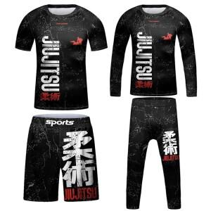 New Kid Jiu jitsu MMA 러쉬 가드 티셔츠 + 바지 3D Bjj Gi 킥복싱 유니폼 꽉 소년 어린이 무에타이 스포츠