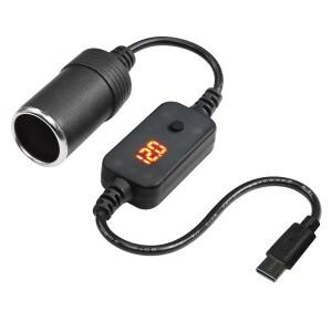 자동차 어댑터 USB Type-C 남성 9V 12V 자동차 시가 라이터 소켓 스텝 업 케이블 보조베터리 DVR 용 여성