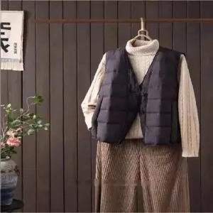 타노스여자 빈티지 캐주얼 조끼 나시 브이넥 오리털 단추 데일리룩 패딩 KUK1