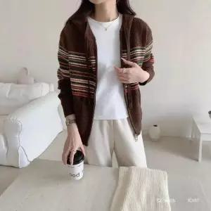 여성용 집업 스웨터 후드 더블 카디건 블레이저 스트라이프 원픽1