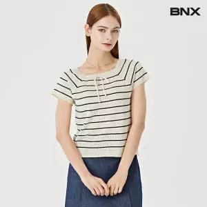 스퀘어넥 스트라이프 리본 반팔 니트 (BW2KP014L0)
