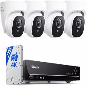 REOLINK 4K 카메라 시스템 4pcs H.265 PoE 유선 터렛 사람 차량 감지 기능 포함 4K/8MP 8CH NVR 24-7
