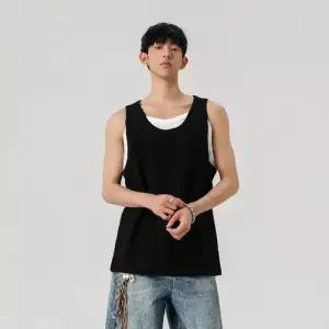 투피스 페이크 상의 공용 레이어드 반소매 티셔츠 커플 MODU1