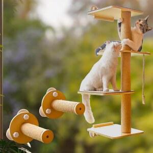 고양이 창문 농어와 벽 in 1 침대가 긁기 2 고양이용 포스트 장착 나무 선반