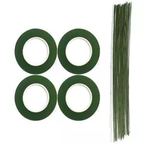 CCINEE 꽃꽂이 키트 4롤 1/2인치 다크 그린 꽃무늬 테이프 20개 포함 18구 18그루 와이어 16인치 공예품