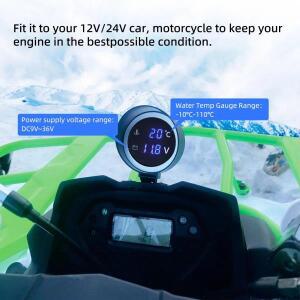 2in 1 라운드 LED 디지털 수온 게이지 전압계 볼트 측정기 tura Moto For 12V24V 자동차 트럭 온도 센서