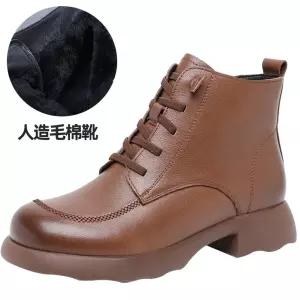 야무치 가을 여친 신발 통굽 엄마룩 데일리룩 플랫워커 가죽 부츠 소가죽 헤드업 리얼 기모 앵클 싱글 KUK3