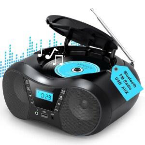 GREADIO BOOMBOX 가정용 휴대용 CD 플레이어 사운드 AC 콤보 포함 USB RW 가능 지원 배터리 스테레오 FM 전원 AUX 라디오 호환 헤드폰 타이머 CD 블루투스 반복 박스 플레이어