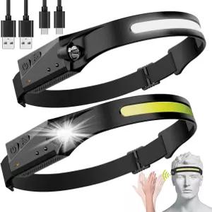 Avlxt LED 헤드램프 충전식 손전등 2팩 230 와이드 빔 헤드라이트 모션 센서 러닝 캠핑 하이킹을 위한