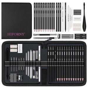 HIFORNY 42피스 드로잉 세트 흑연 연필이 블렌딩 액세서리 도구 키트 위한 지퍼 휴대용 있는 지우개 여행용 케이스 스케치 초보자를 아티스트