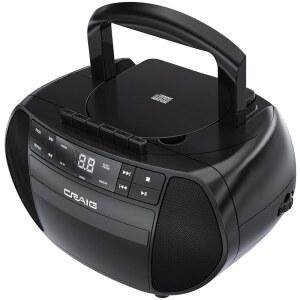 CRAIG 휴대용 로딩 CD 붐박스 AM 블랙 스테레오 카세트 라디오 디스플레이 블랙 LED FM 레코더 플레이어