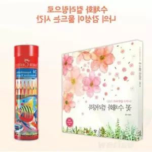 수채색연필 라운드 24색+꽃 수채화 컬러링북 컬러링북세트
