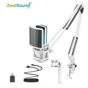 마이크솜 커버 스펀지 굴절식 암이 ZEALSOUND 녹음용 USB 게임용 컴퓨터 콘덴서 화이트 마이크 팟캐스팅 RGB PC MAC