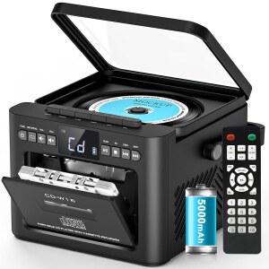 GREADIO BOOMBOX CD 카세트 플레이어 콤보 라디오 실외용 박스 블루투스 충전식 전송 AUX TF FM 5000MAH 리모컨 USB 가정용 수신 붐박스
