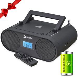 KLIM BOOMBOX B4 CD 플레이어 휴대용 무선 리모컨 AM 라디오 포함 충전식 오디오 블루투스 디지털 수면 EQ MP3 FM USB 모드 배터리 시스템 AUX 유선 자동