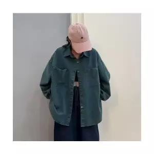 EAMT 여성 스크래치 슬라브 데님 셔츠 가을 빈티지 카디건 빅사이즈 상의 YJ3