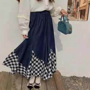 여자 스커트 데님 롱 청치마 봄여름 체크 언밸런스 플리츠 계열 우산 원픽2