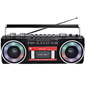 RETRO 80년대 카세트 플레이어 레코더 AM 조명 라디오 내장 FM 배터리 SW 블루투스 다채로운 붐박스 전원 음성 마이크 또는 녹음용 AC 포함 RGB USB 헤드폰