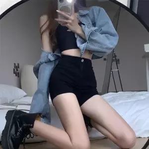 [라일리여성의류] Rly 하이웨스트 슬림핏 블랙 숏팬츠 SWC-10081
