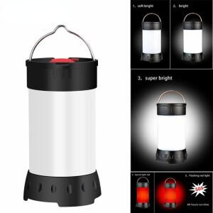 휴대용 USB 충전식 미니 캠핑 텐트 조명, 후크 자석 내장 18650 배터리, 화이트 레드, 5 가지 모드