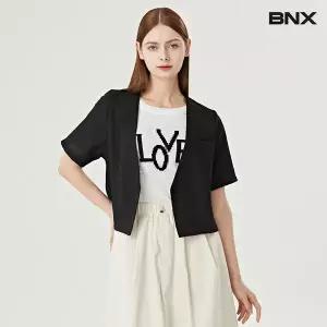[롯데백화점]비엔엑스 원버튼 노카라 심플 여성 숏 반팔 자켓 (BW2JK001L0)