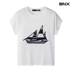 [롯데백화점]비엔엑스 라운드 보트 자수 포인트 반팔 니트 (BW2KP019L0)