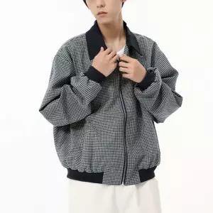 크리링 남성 남친 코트 하프 가을 빈티지 체크 컬러톤 터틀넥 루즈핏 자켓 KKE3