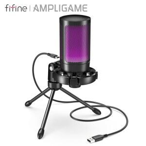 무선헤드마이크 AMPLIGAME FIFINE RGB 노트북 음소거 PC 터치 STREAMINGA2 삼각대 USB 마이크 라이트 콘덴서 게임용