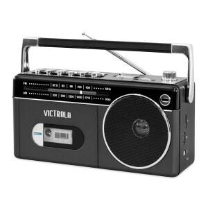 VICTROLA 미니 블루투스 붐박스 카세트 플레이어 그레이 AM 레코더 FM 라디오