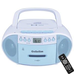 GELIELIM BOOMBOX CD 카세트 플레이어 콤보 지원 AUX 휴대용 라디오 USB 박스 블루투스 이어폰 AM 리모컨 플레이어 디스플레이 LCD FM 블루 포함