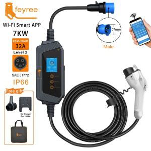 가정용전기차충전기 FEYREE TYPE1 휴대용 J1772 충전기 5M 차량용 7KW 버전 제어 WIFI 소켓 EV APP 32A 전기 1상 케이블 스마트