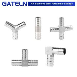 호스 바브 304 스테인레스 스틸 테일 커넥터, T 타입 Y L 크로스 파이프 피팅 파고다 6mm, 10mm, 12mm